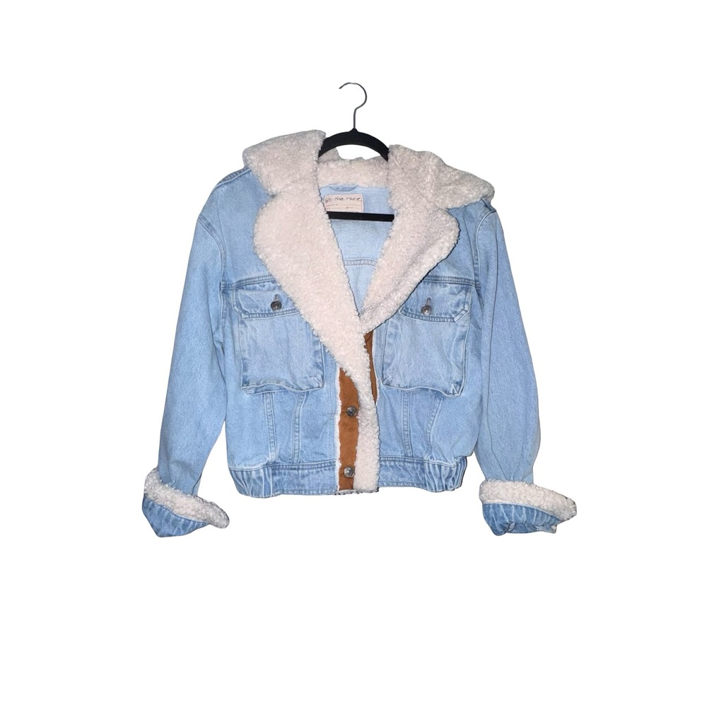 We The Free Free People Sherpa Lined Denim Jacket Small Hooded Light Wash - Picture 3 of 8
